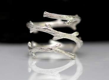 Triple Twig Ring. Sterling silver branch ring